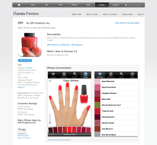 OPI for iPhone (iTunes)
